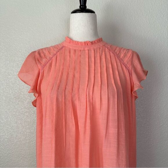 Nanette Lepore Coral Pink Cap Sleeves Pleated Top - Picture 3 of 12